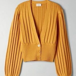 Wilfred Mustard Ribbed Knit Cardigan